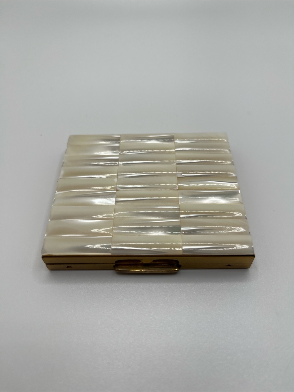 Vintage 50's Mother of Pearl Compact w/original powder puff- Whiting & Davis